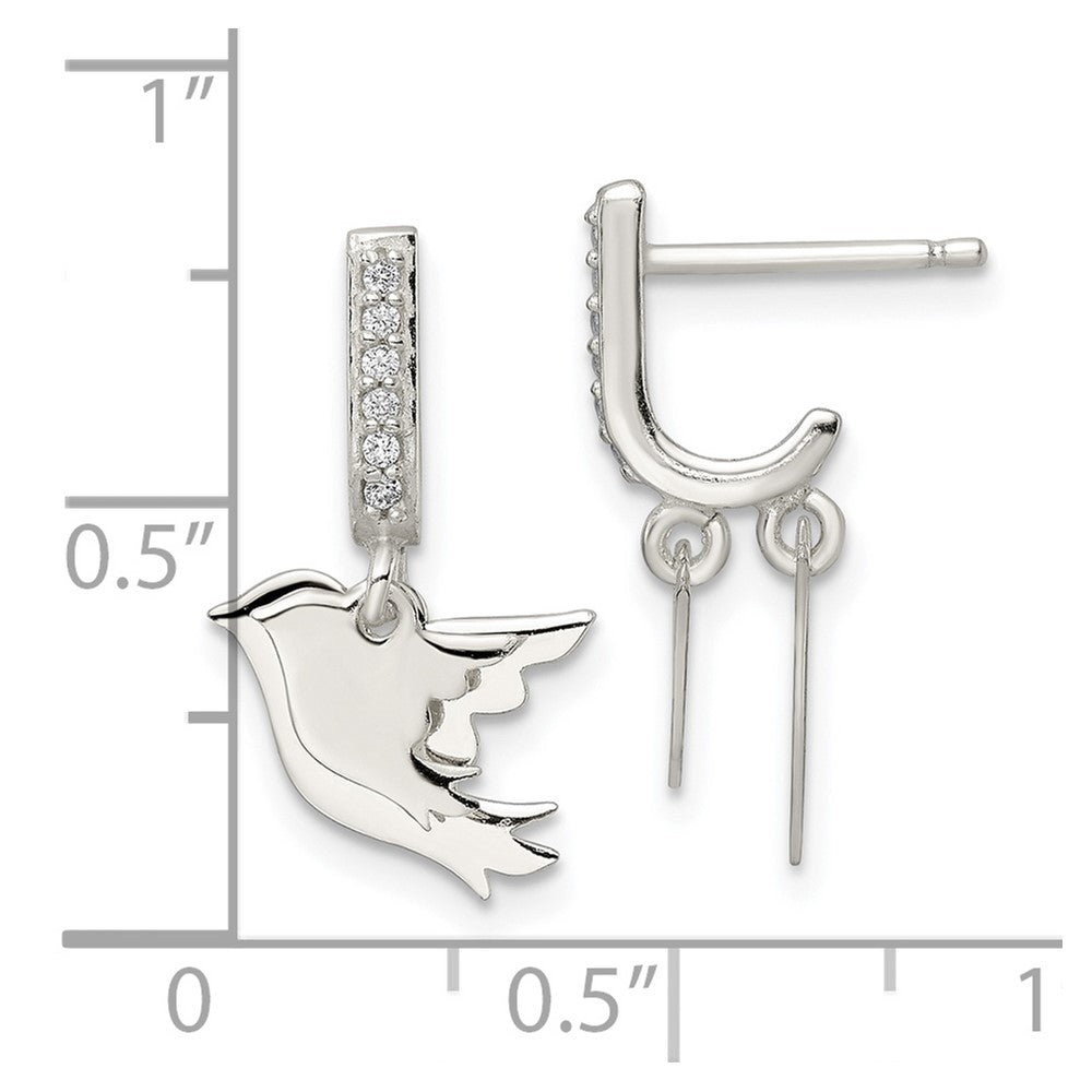 Sterling Silver 2 Birds CZ J-Hoop Post Earrings