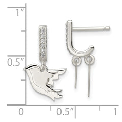 Sterling Silver 2 Birds CZ J-Hoop Post Earrings