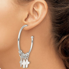 Sterling Silver Polished Cross Dangle Circle Post Earrings