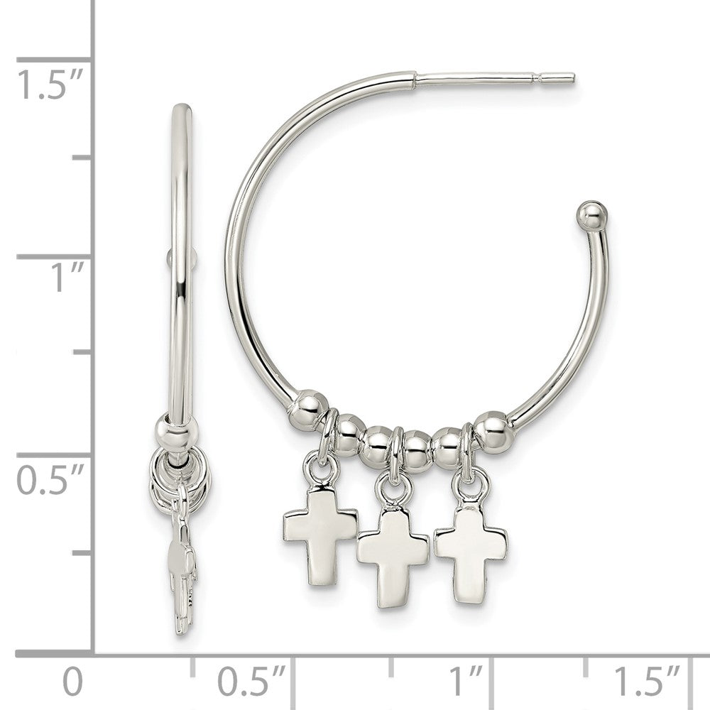 Sterling Silver Polished Cross Dangle Circle Post Earrings