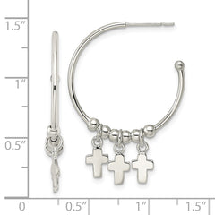 Sterling Silver Polished Cross Dangle Circle Post Earrings