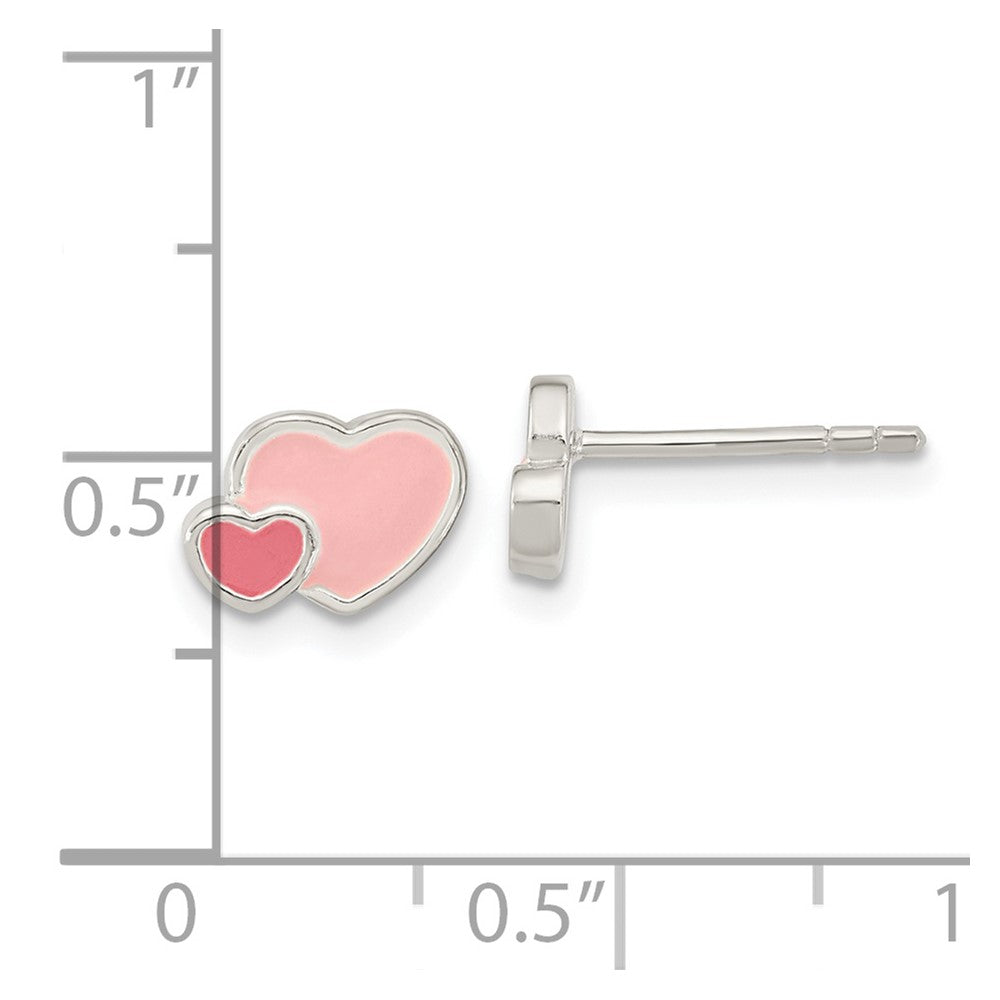 Sterling Silver Pink Hot Pink Enamel Double Heart Post Earrings