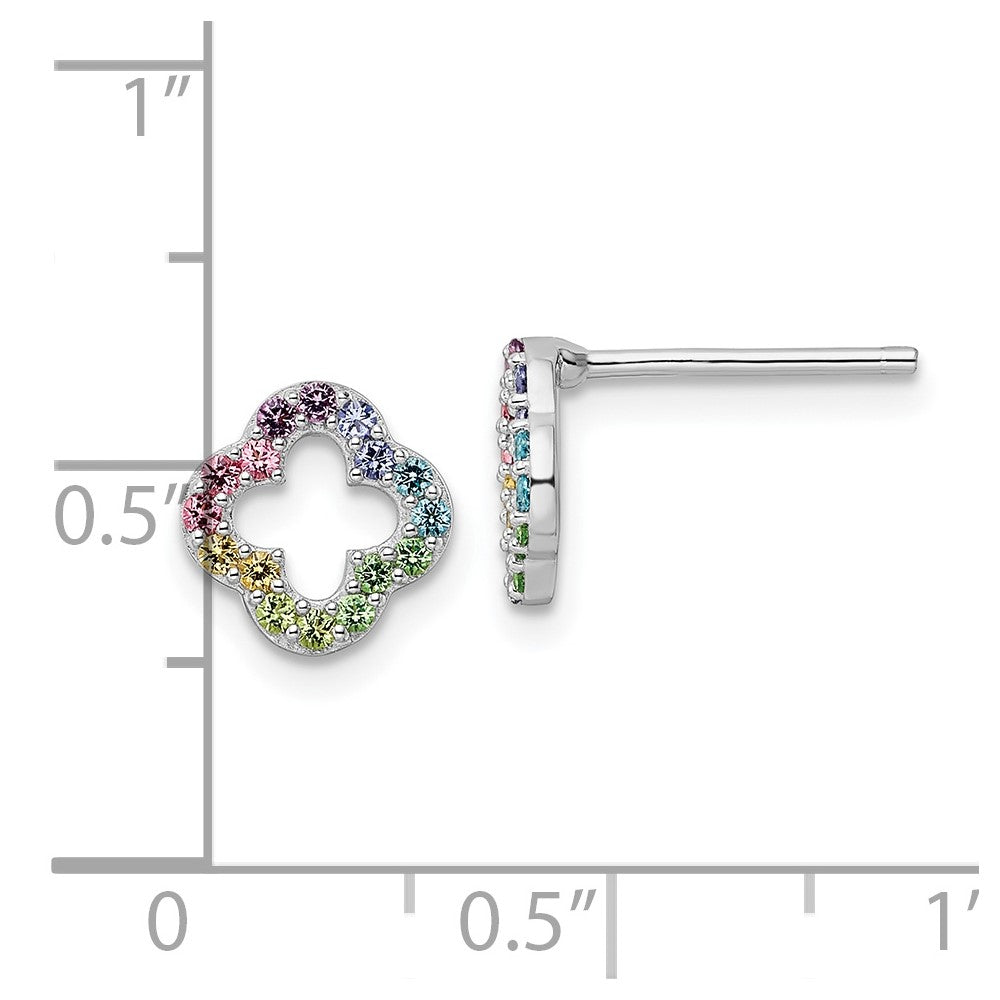 Rhodium-plated Sterling Silver Rainbow Nano Crystal Clover Post Earrings