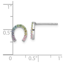 Rhodium-plated Sterling Silver Post Rainbow Nano Crystal Horseshoe Earrings