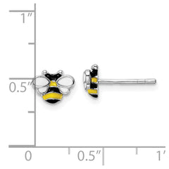 Rhodium-plated Sterling Silver Enameled Bumble Bee Post Earrings