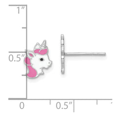 Rhodium-plated Sterling Silver Enamel Unicorn Post Earrings