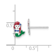 Rhodium-plated Silver Enamel Kids Mermaid Post Earrings