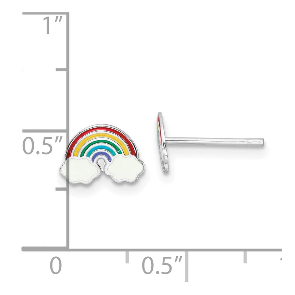 Rhodium-plated Silver Enamel Kids Rainbow Post Earrings