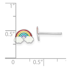 Rhodium-plated Silver Enamel Kids Rainbow Post Earrings
