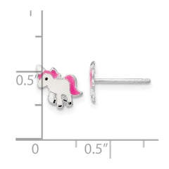 Rhodium-plated Sterling Silver Polished Enameled Unicorn Post Earrings