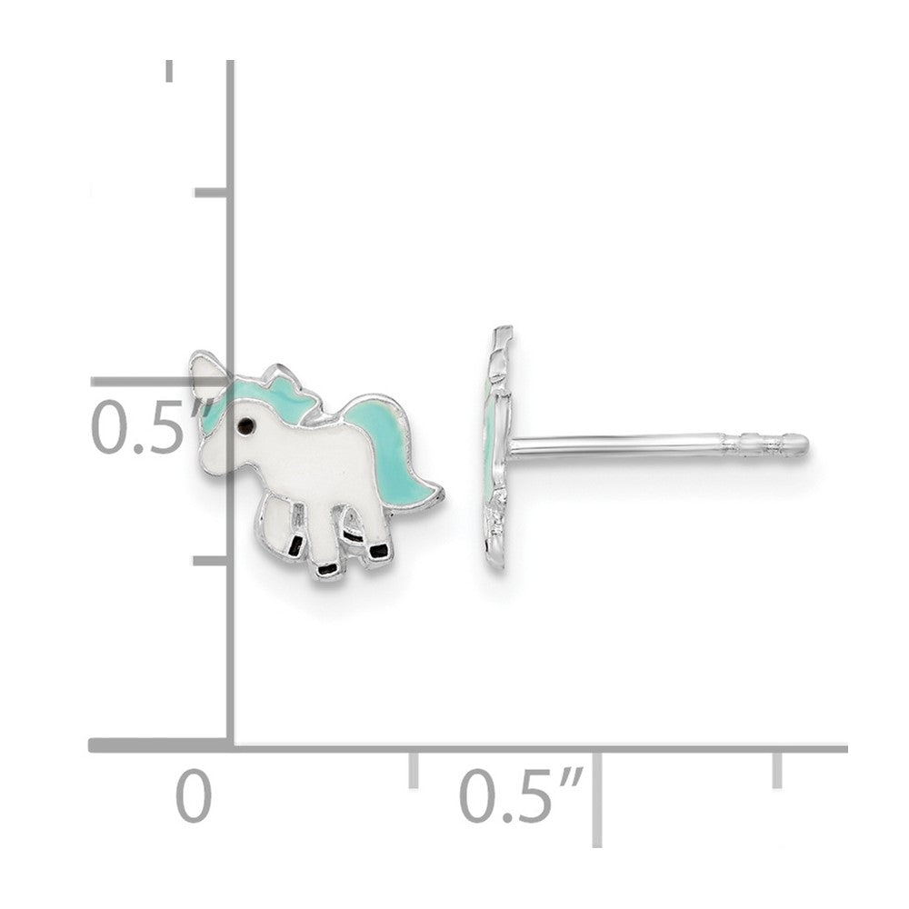Rhodium-plated Sterling Silver Polished Enameled Unicorn Post Earrings