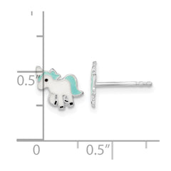 Rhodium-plated Sterling Silver Polished Enameled Unicorn Post Earrings