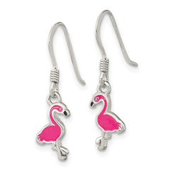 Sterling Silver Hot Pink Enamel Flamingo Dangle Earrings