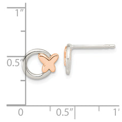 Sterling Silver Open Circle Rose Tone Butterfly Post Earrings