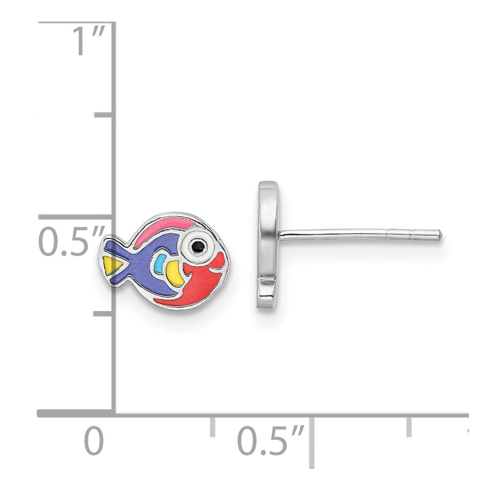 Rhodium-plated Sterling Silver Enameled Fish Post Earrings