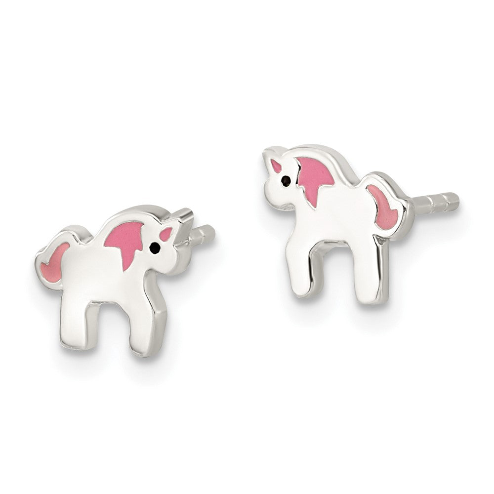 Sterling Silver Pink Enamel Unicorn Post Earrings