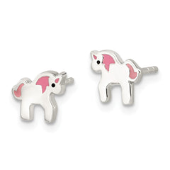 Sterling Silver Pink Enamel Unicorn Post Earrings