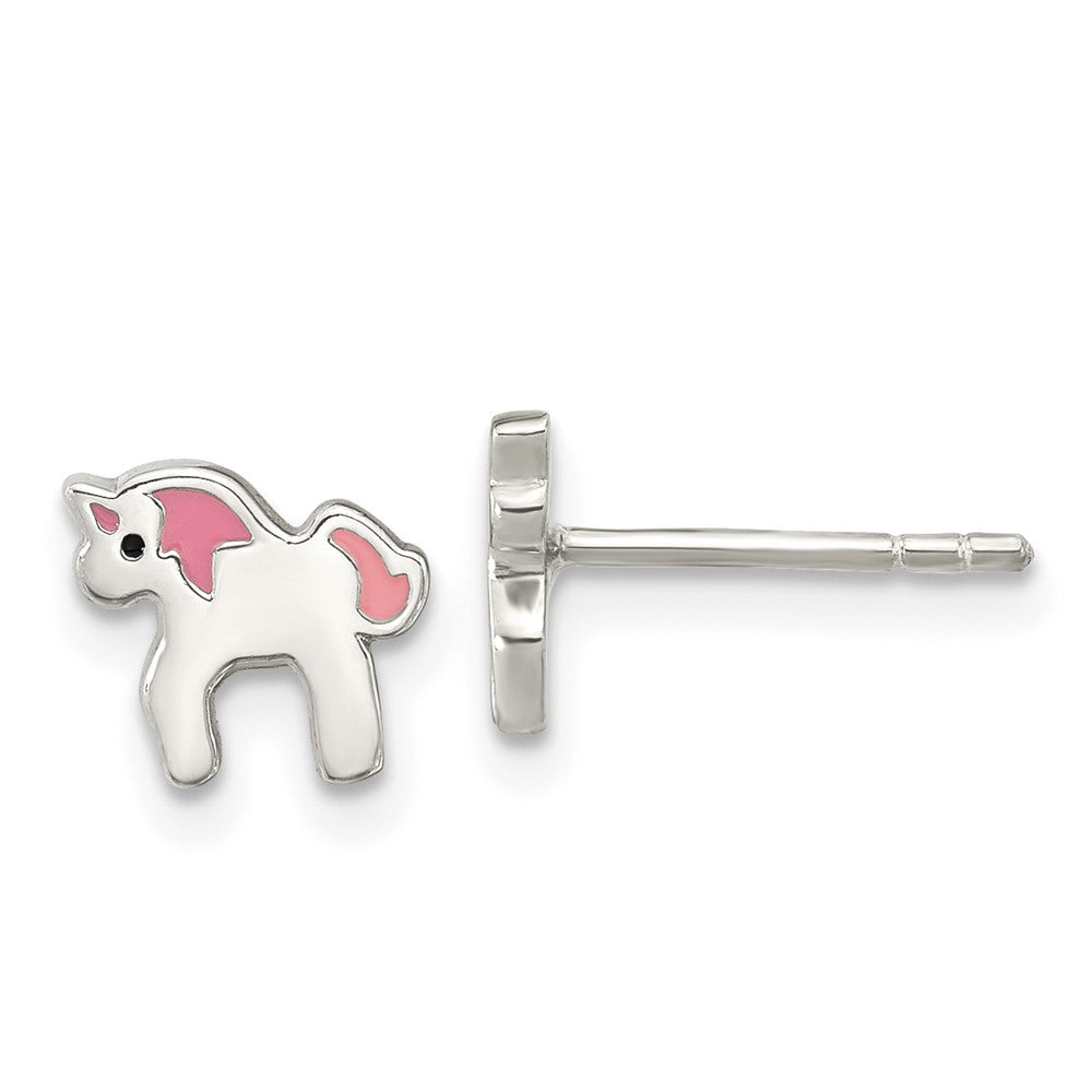 Sterling Silver Pink Enamel Unicorn Post Earrings