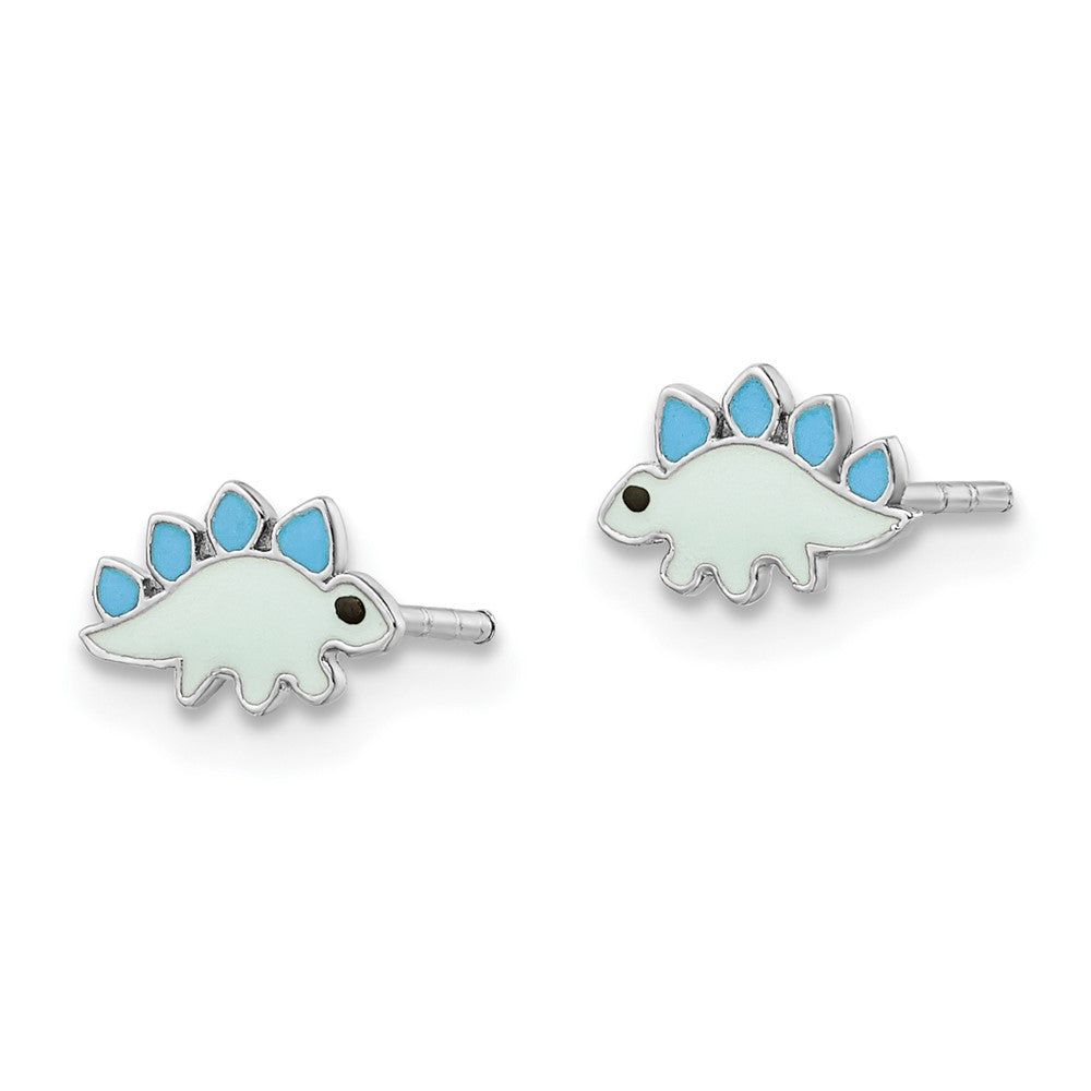 Rhodium-plated Sterling Silver Enameled Dinosaur Post Earrings