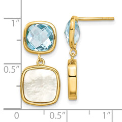 Yellow Gold-plated Sterling Silver 3.46BT Blue Topaz & MOP Post Dangle Earrings