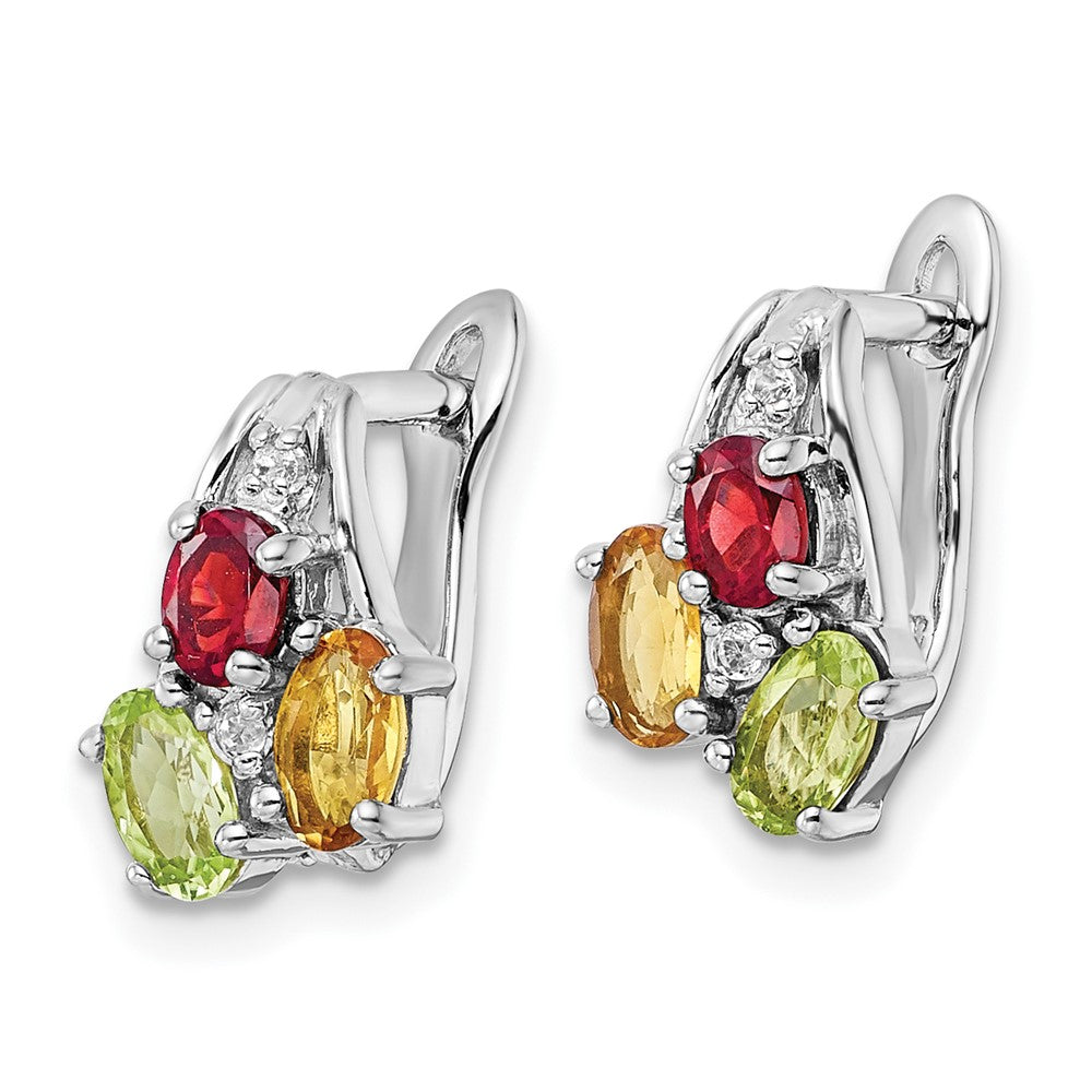 Rhodium-plated Silver 1.48tw Peridot, Citrine, Garnet & White Topaz Hinged Earrings