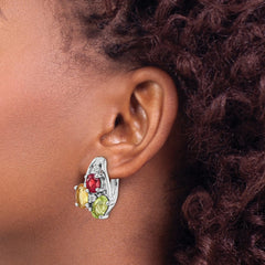 Rhodium-plated Silver 1.48tw Peridot, Citrine, Garnet & White Topaz Hinged Earrings