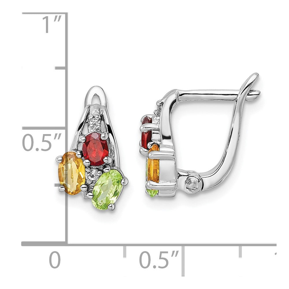 Rhodium-plated Silver 1.48tw Peridot, Citrine, Garnet & White Topaz Hinged Earrings