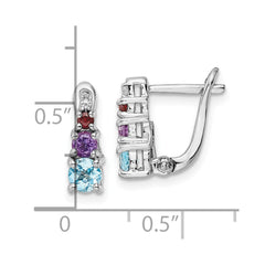 Rhodium-plated Silver .93tw Blue Topaz, Amethsyt, Garnet & White Topaz Hinged Earrings