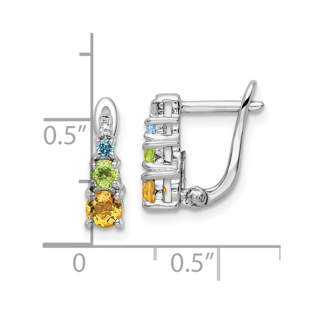 Sterling Silver .77tw Peridot, Citrine, Blue Topaz & White Topaz Hinged Earrings