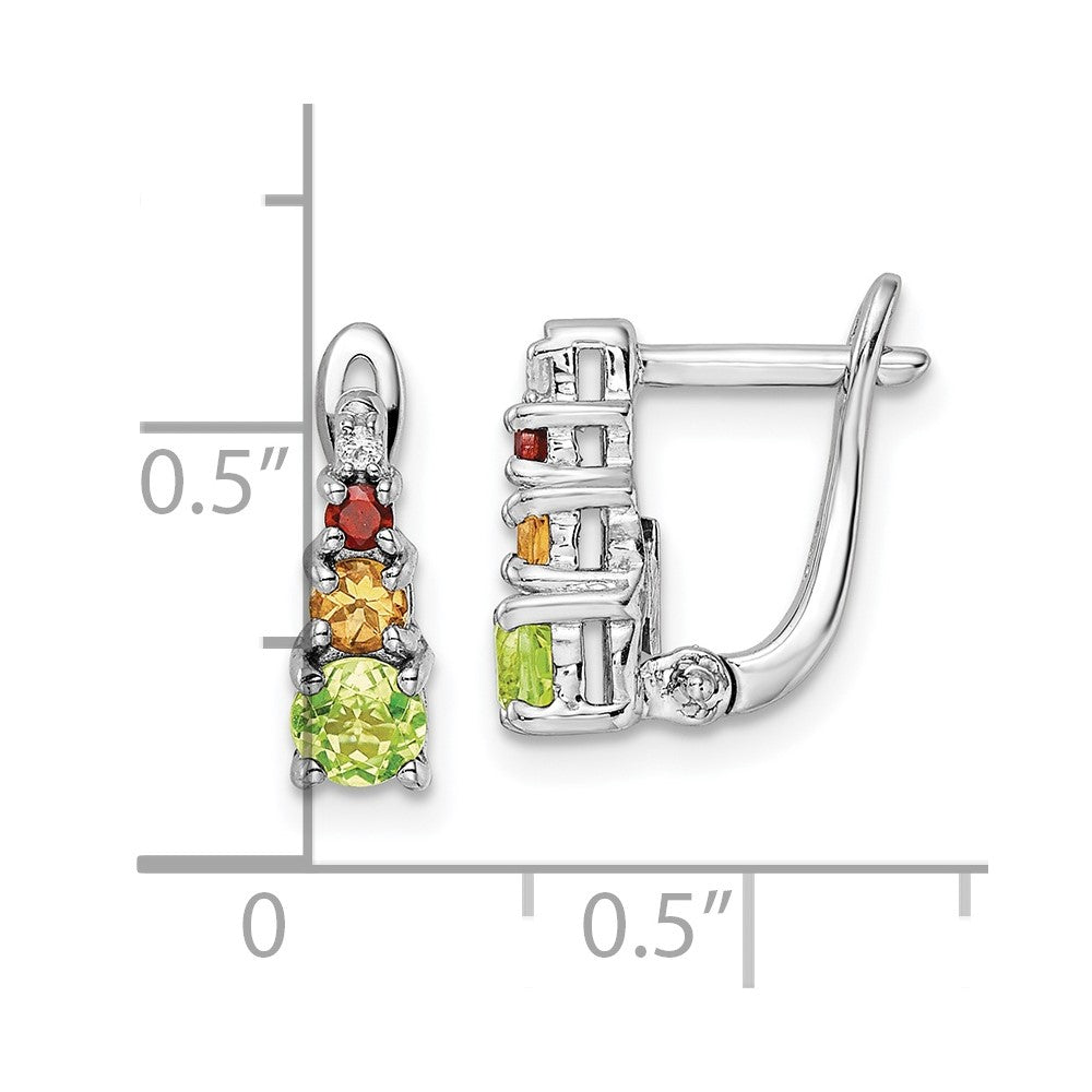 Sterling Silver .85tw Peridot, Citrine, Garnet & White Topaz Hinged Earrings