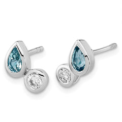 Sterling Silver Sky Blue Topaz and CZ Post Earrings
