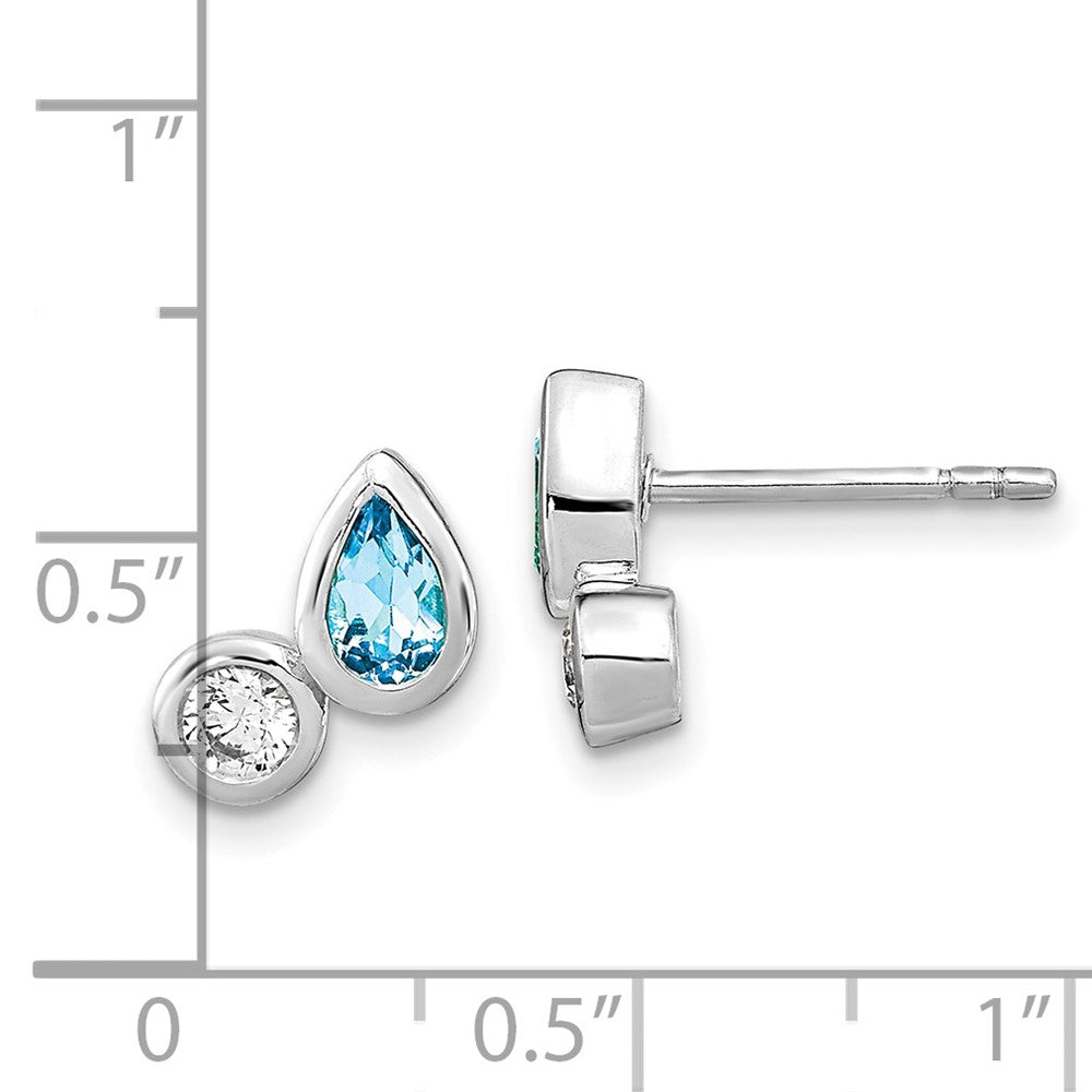 Sterling Silver Sky Blue Topaz and CZ Post Earrings