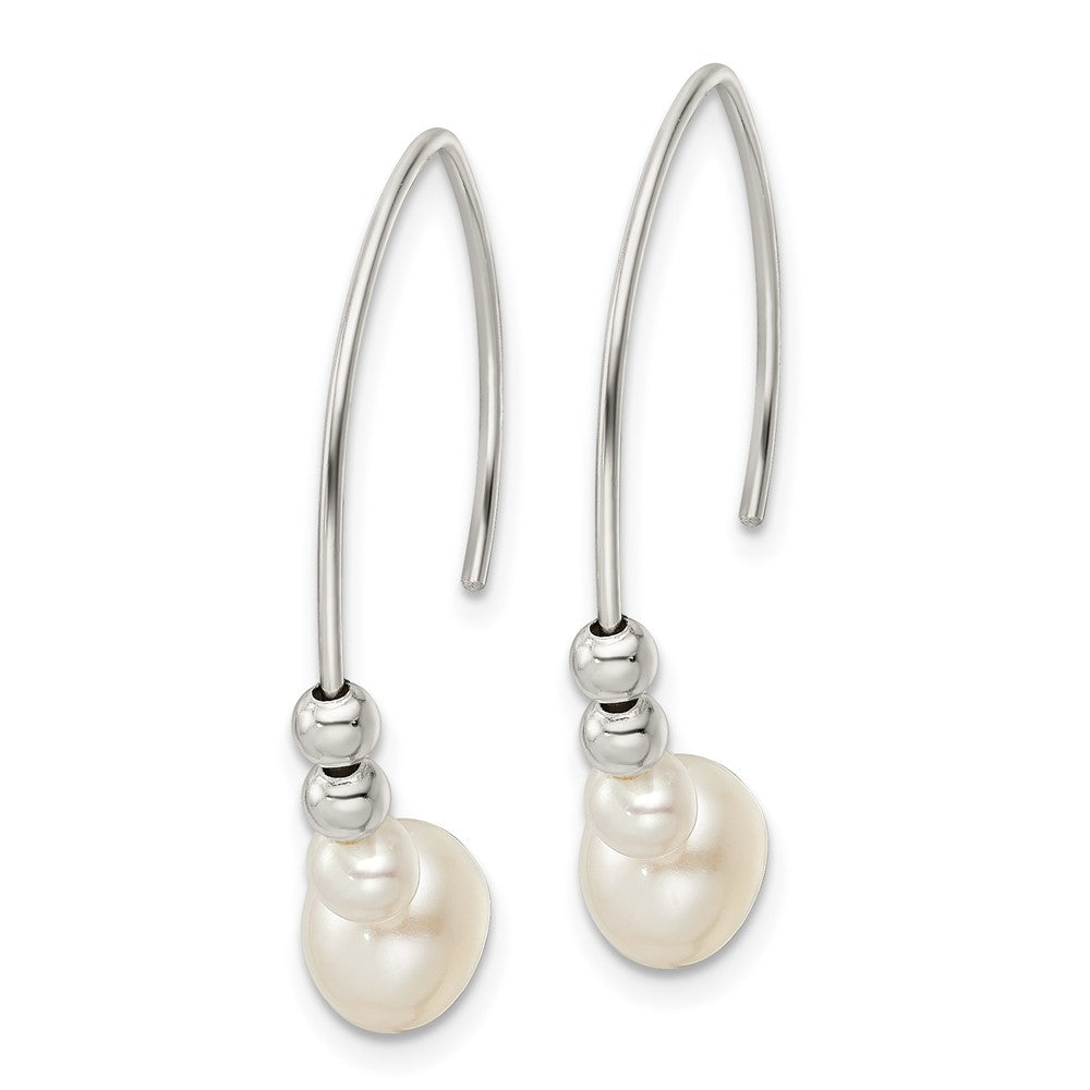 Sterling Silver Polished Glass Pearl Dangle Earrings