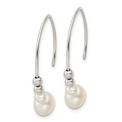 Sterling Silver Polished Glass Pearl Dangle Earrings