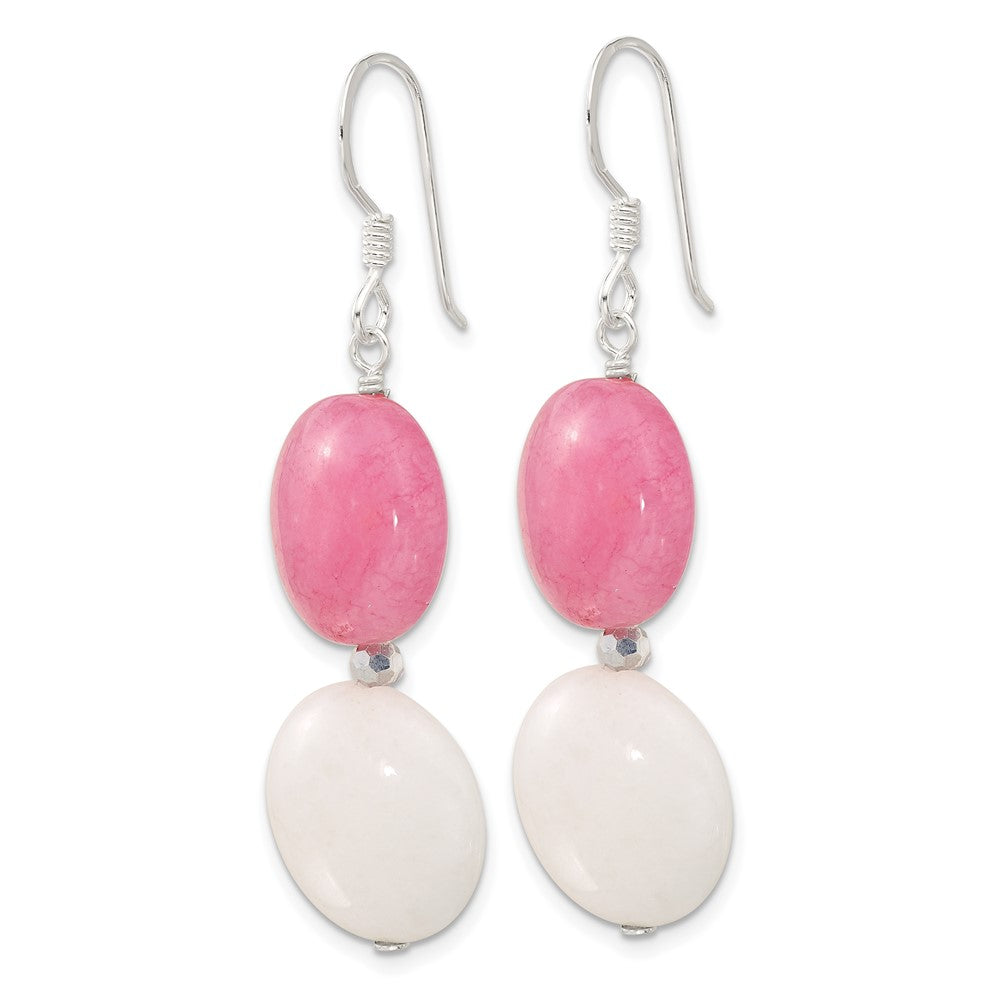 Sterling Silver Pink White Jade and Crystal Shepherd Hook Earrings