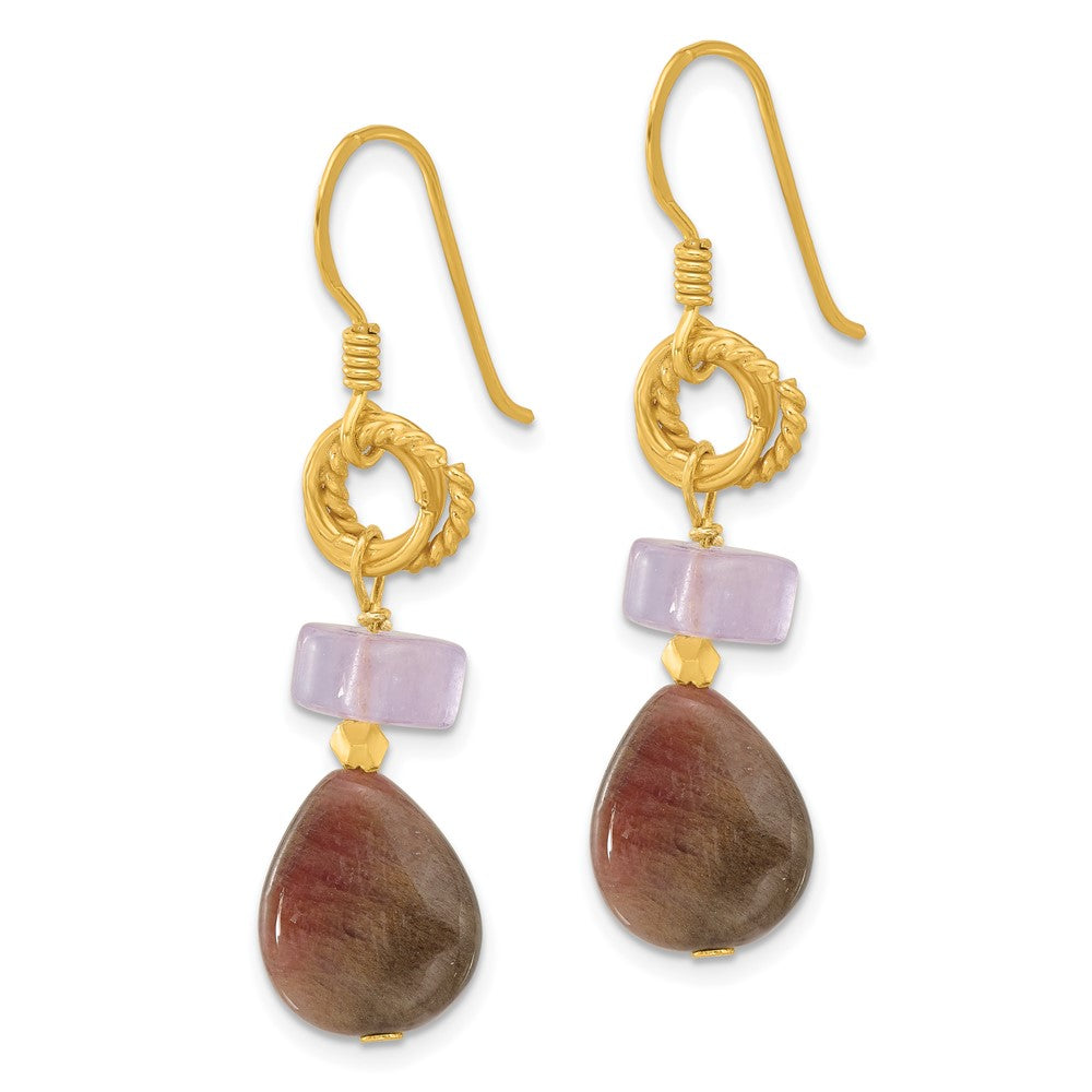 Yellow Gold-plated Sterling Silver Amethyst and Tourmaline Dangle Earrings