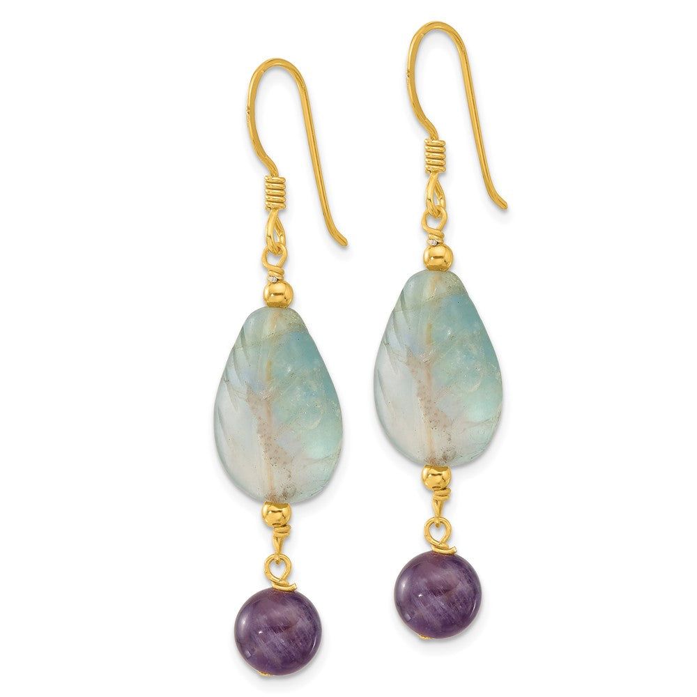 Yellow Gold-plated Sterling Silver Amethyst and Fluorite Leaf Earrings