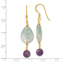 Yellow Gold-plated Sterling Silver Amethyst and Fluorite Leaf Earrings
