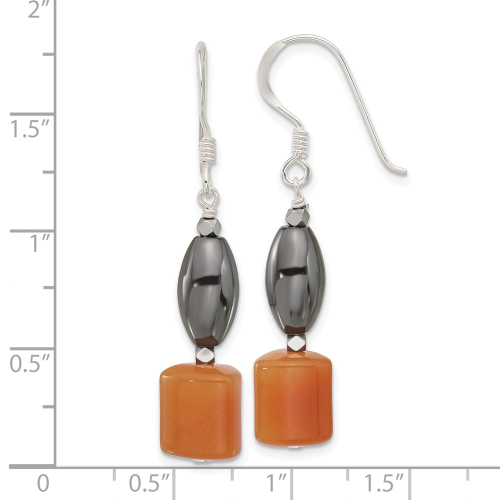 Sterling Silver Aventurine Hematite Dangle Shepherd Hook Earrings
