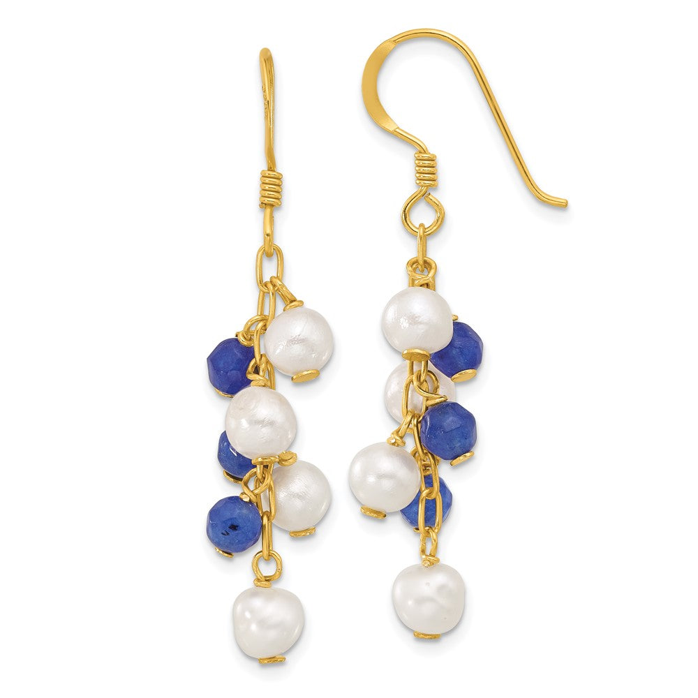 Yellow Gold-plated Sterling Silver FWC Pearl and Blue Quartz Dangle Earrings