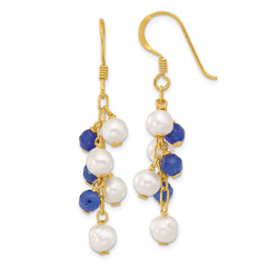 Yellow Gold-plated Sterling Silver FWC Pearl and Blue Quartz Dangle Earrings