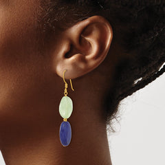 Yellow Gold-plated Sterling Silver Prehnite and Blue Quartz Dangle Earrings