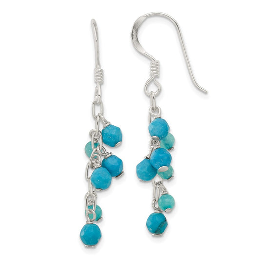 Sterling Silver Reconstructed Magnesite Indicolite Quartz Dangle Earrings