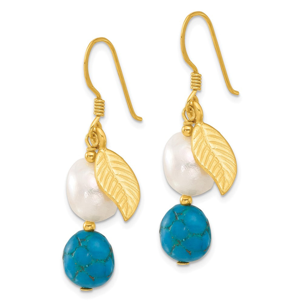 Yellow Gold-plated Sterling Silver FWC Pearl Reconstructed Blue Zircon Earrings