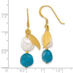 Yellow Gold-plated Sterling Silver FWC Pearl Reconstructed Blue Zircon Earrings