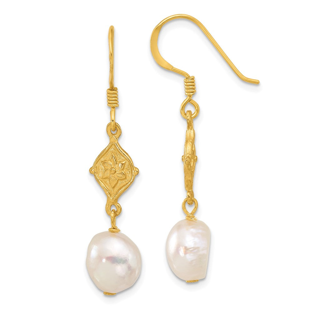 Yellow Gold-plated Sterling Silver FWC Pearl Flower Dangle Earrings