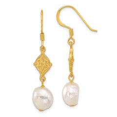 Yellow Gold-plated Sterling Silver FWC Pearl Flower Dangle Earrings