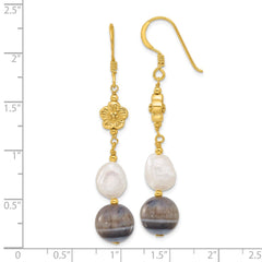 Yellow Gold-plated Sterling Silver FWC Pearl and Sardonyx Flower Earrings