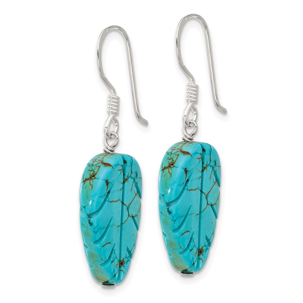 Sterling Silver Reconstructed Magnesite Leaf Shepherd Hook Earrings