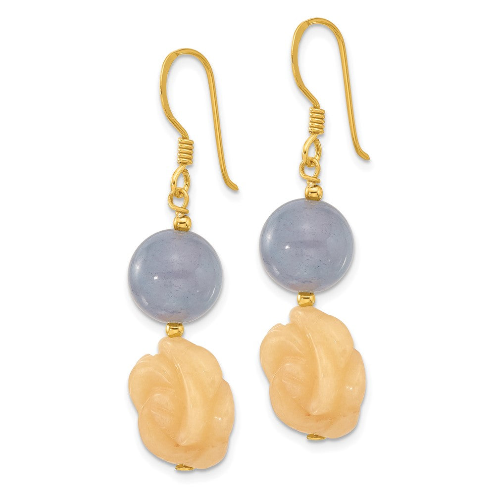 Yellow Gold-plated Sterling Silver Blue Agate Yellow Jade Flower Earrings